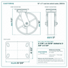 10 x 3 in cast iron swivel caster reference drawing, side, front and top plate views with dimensions
