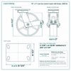 10 x 3 in cast iron swivel caster with brake reference drawing, side, front and top plate views with dimensions