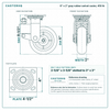 6 x 2 in gray rubber swivel caster reference drawing, side, front and top plate views with dimensions