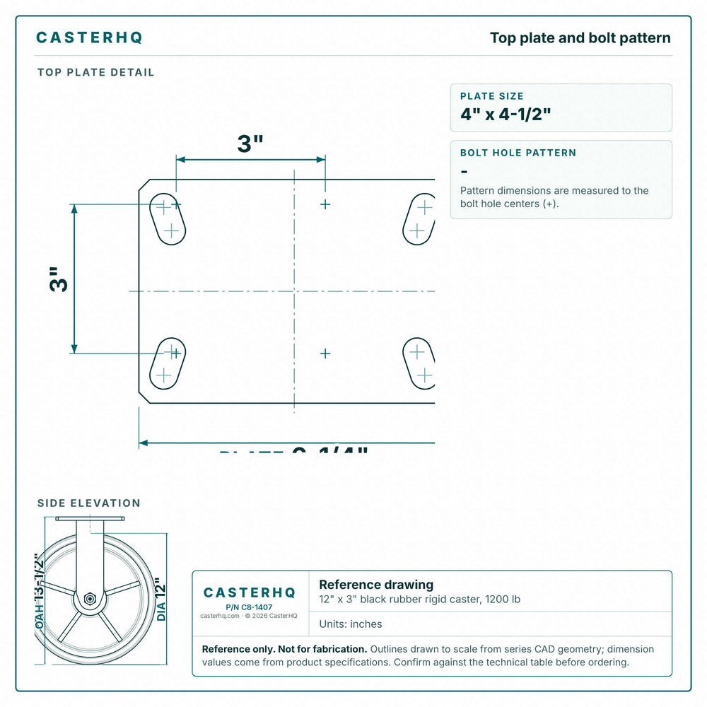 Top plate bolt pattern drawing, ["4-1/2\" x 6-1/4\""] plate