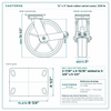12 x 3 in black rubber swivel caster reference drawing, side, front and top plate views with dimensions