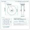 8 x 2 in polyurethane swivel caster reference drawing, side, front and top plate views with dimensions