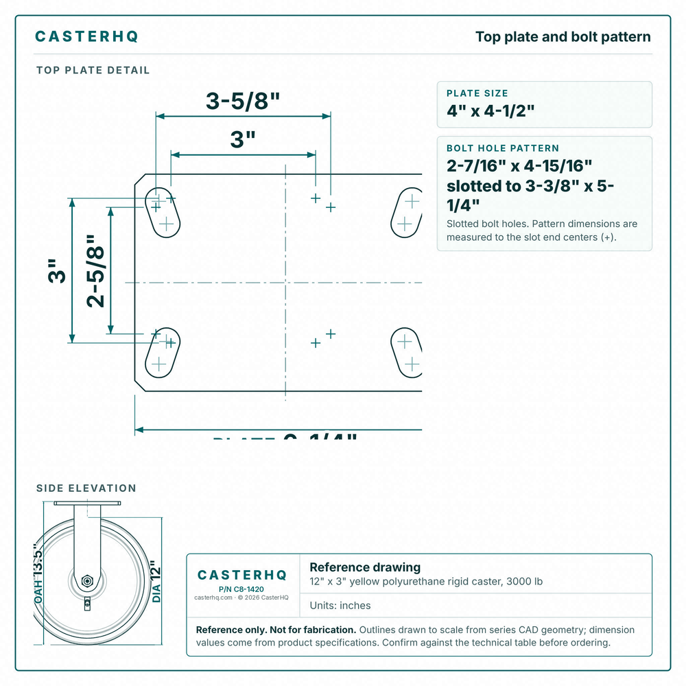Top plate bolt pattern drawing, ["4-1/2\" x 6-1/4\""] plate, slotted bolt holes