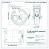 10 x 3 in black rubber swivel caster reference drawing, side, front and top plate views with dimensions