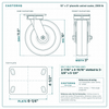 10 x 3 in phenolic swivel caster reference drawing, side, front and top plate views with dimensions