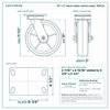 10 x 3 in black rubber swivel caster reference drawing, side, front and top plate views with dimensions