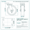 10 x 3 in yellow polyurethane swivel caster reference drawing, side, front and top plate views with dimensions