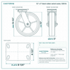 12 x 3 in black rubber swivel caster reference drawing, side, front and top plate views with dimensions