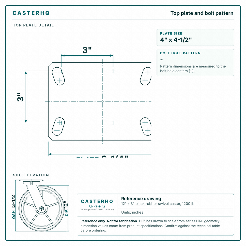Top plate bolt pattern drawing, ["4-1/2\" x 6-1/4\""] plate