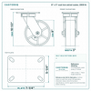 8 x 3 in cast iron swivel caster reference drawing, side, front and top plate views with dimensions
