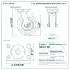 8 x 2 in maroon polyurethane swivel caster reference drawing, side, front and top plate views with dimensions