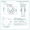 5 x 2 in gray rubber swivel caster reference drawing, side, front and top plate views with dimensions
