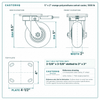 5 x 2 in orange polyurethane swivel caster reference drawing, side, front and top plate views with dimensions