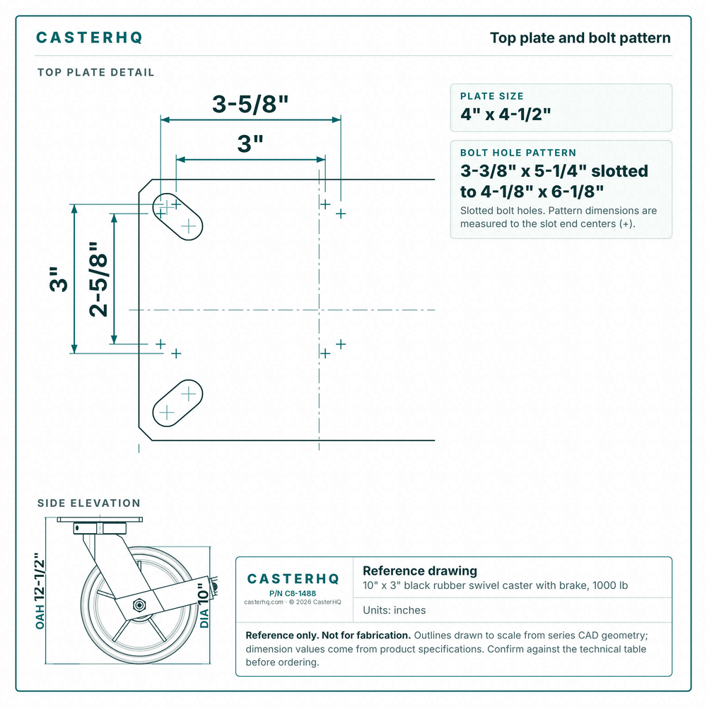 Top plate bolt pattern drawing, ["5-1/4\" x 7-1/4\""] plate, slotted bolt holes