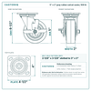 5 x 2 in gray rubber swivel caster reference drawing, side, front and top plate views with dimensions