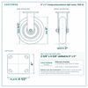 8 x 2 in orange polyurethane rigid caster reference drawing, side, front and top plate views with dimensions