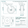 6 x 2 in green polyurethane swivel caster reference drawing, side, front and top plate views with dimensions