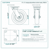 8 x 2 in orange polyurethane swivel caster reference drawing, side, front and top plate views with dimensions