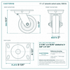5 x 2 in phenolic swivel caster reference drawing, side, front and top plate views with dimensions