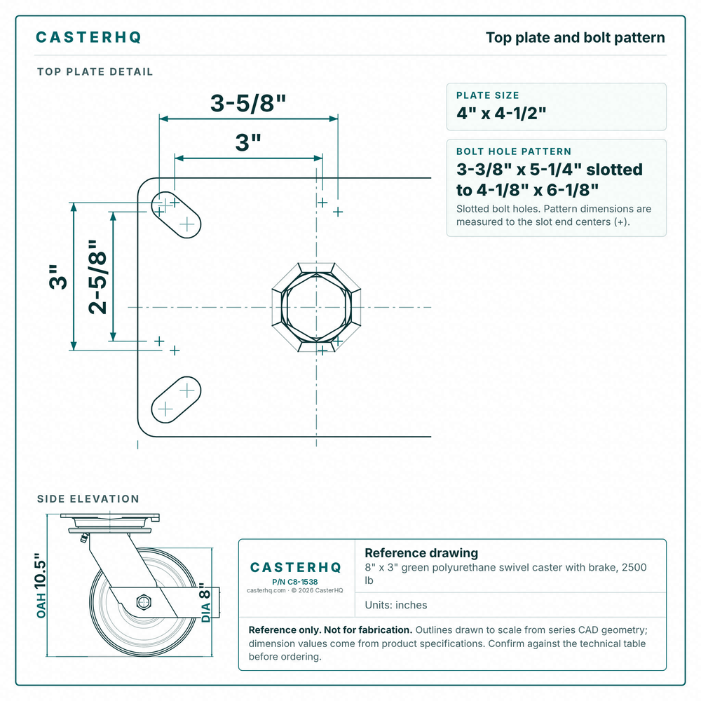 Top plate bolt pattern drawing, ["5-1/4\" x 7-1/4\""] plate, slotted bolt holes