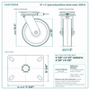 10 x 3 in green polyurethane swivel caster reference drawing, side, front and top plate views with dimensions