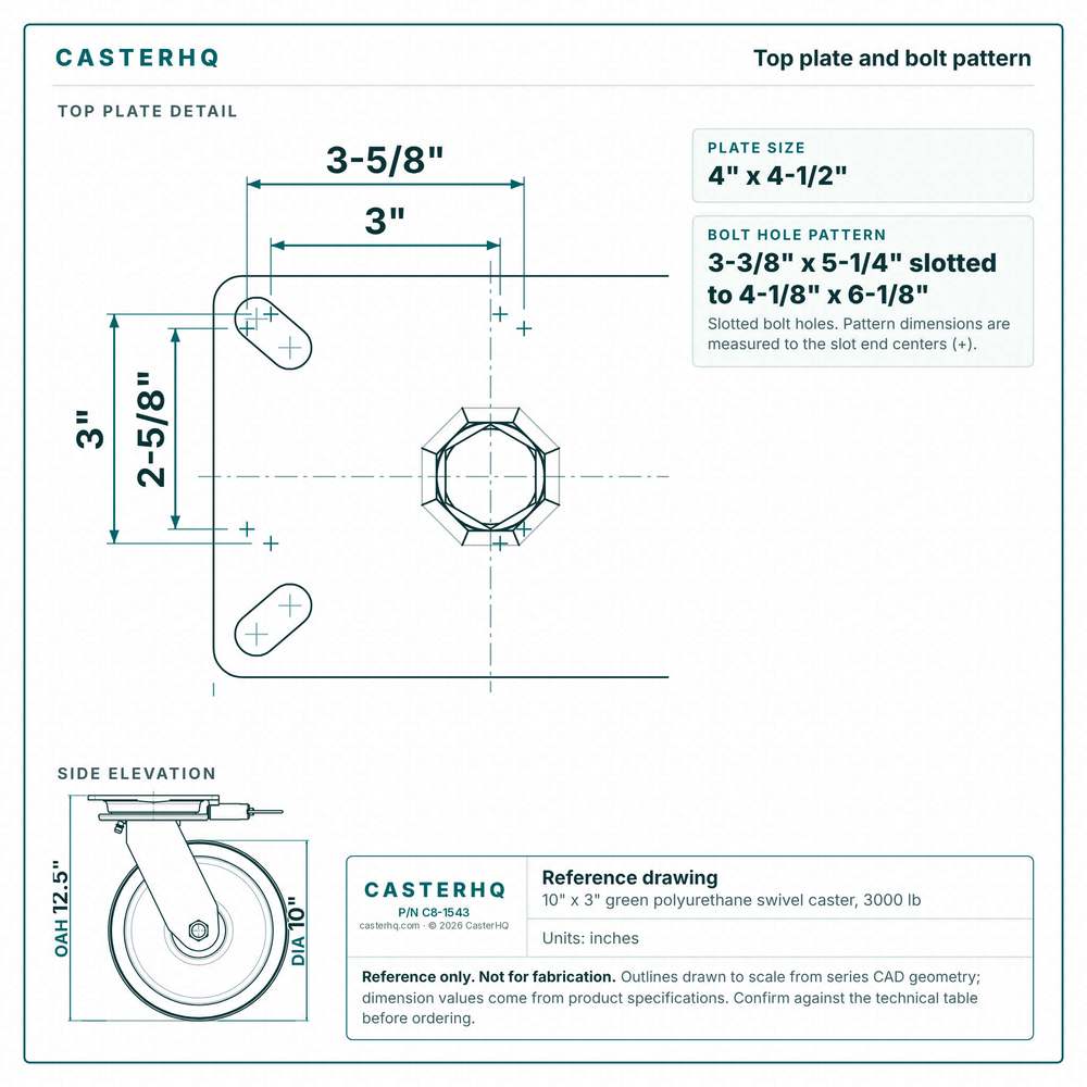 Top plate bolt pattern drawing, ["5-1/4\" x 7-1/4\""] plate, slotted bolt holes