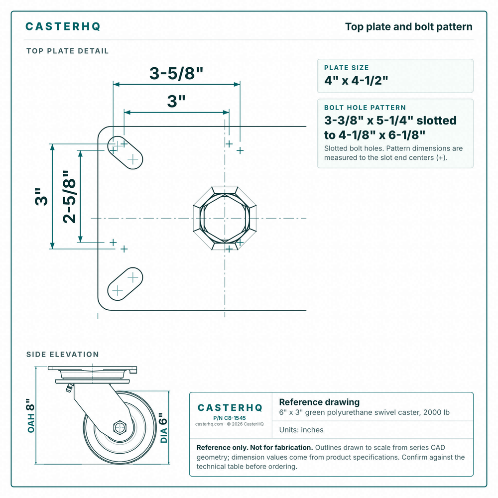 Top plate bolt pattern drawing, ["5-1/4\" x 7-1/4\""] plate, slotted bolt holes