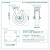 8 x 2 in orange polyurethane swivel caster reference drawing, side, front and top plate views with dimensions