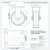 8 x 3 in green polyurethane rigid caster reference drawing, side, front and top plate views with dimensions