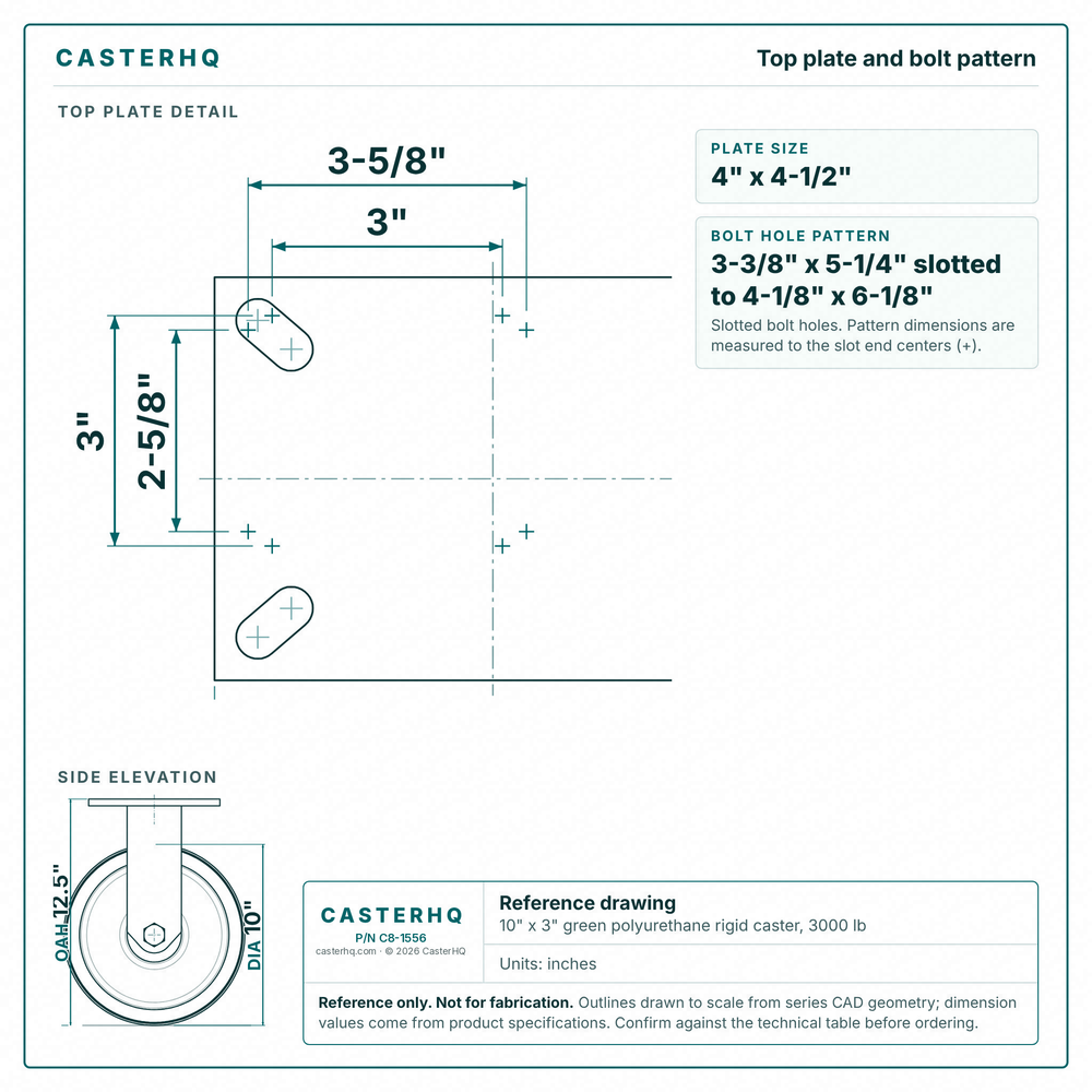 Top plate bolt pattern drawing, ["5-1/4\" x 7-1/4\""] plate, slotted bolt holes