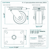 6 x 3 in green polyurethane swivel caster reference drawing, side, front and top plate views with dimensions