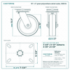 10 x 3 in green polyurethane swivel caster reference drawing, side, front and top plate views with dimensions