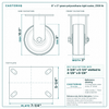 8 x 3 in green polyurethane rigid caster reference drawing, side, front and top plate views with dimensions