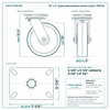 10 x 3 in green polyurethane swivel caster reference drawing, side, front and top plate views with dimensions