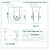 5 x 2 in maroon polyurethane rigid caster reference drawing, side, front and top plate views with dimensions