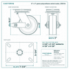 8 x 3 in green polyurethane swivel caster reference drawing, side, front and top plate views with dimensions