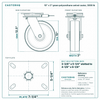 10 x 3 in green polyurethane swivel caster reference drawing, side, front and top plate views with dimensions