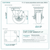 5 x 2 in maroon polyurethane swivel caster reference drawing, side, front and top plate views with dimensions