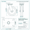 12 x 3 in phenolic swivel caster reference drawing, side, front and top plate views with dimensions