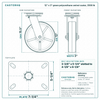 12 x 3 in green polyurethane swivel caster reference drawing, side, front and top plate views with dimensions