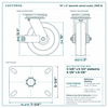 10 x 3 in phenolic swivel caster reference drawing, side, front and top plate views with dimensions