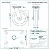 12 x 3 in phenolic swivel caster reference drawing, side, front and top plate views with dimensions