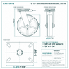 12 x 3 in green polyurethane swivel caster reference drawing, side, front and top plate views with dimensions