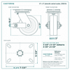 8 x 3 in phenolic swivel caster reference drawing, side, front and top plate views with dimensions