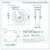 8 x 2 in maroon polyurethane swivel caster reference drawing, side, front and top plate views with dimensions