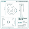 10 x 3 in phenolic swivel caster reference drawing, side, front and top plate views with dimensions
