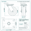 8 x 3 in phenolic swivel caster reference drawing, side, front and top plate views with dimensions
