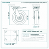 8 x 2 in maroon polyurethane swivel caster reference drawing, side, front and top plate views with dimensions