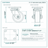4 x 2 in steel swivel caster reference drawing, side, front and top plate views with dimensions
