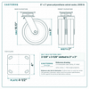 8 x 2 in green polyurethane swivel caster reference drawing, side, front and top plate views with dimensions